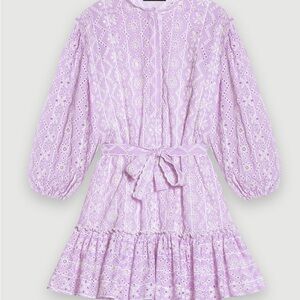 Maje Paris Embroidered cotton mini dress in Parma lilac purple color